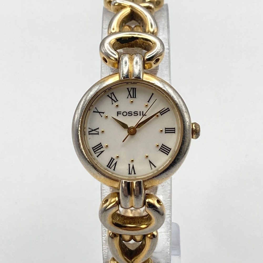 Vintage Fossil Women's Watch 24mm Gold Tone Roman Numerals New Battery 6.25"